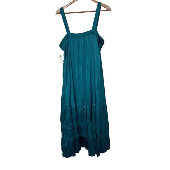 NWT ANTHROPOLOGIE ANTIQUE TEAL ASBURY TIERED MIDI DRESS Size  S - Picture 3 of 8